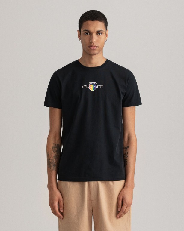 Gant Pride Men's T-shirts Black | Av8Ed0mtTpY