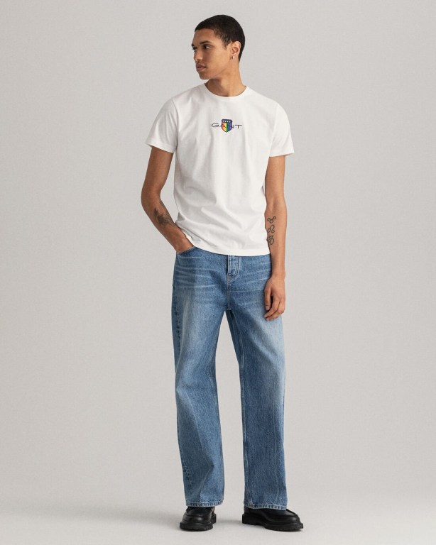 Gant Pride Men's T-shirts White | 8Gmxzrmbn36