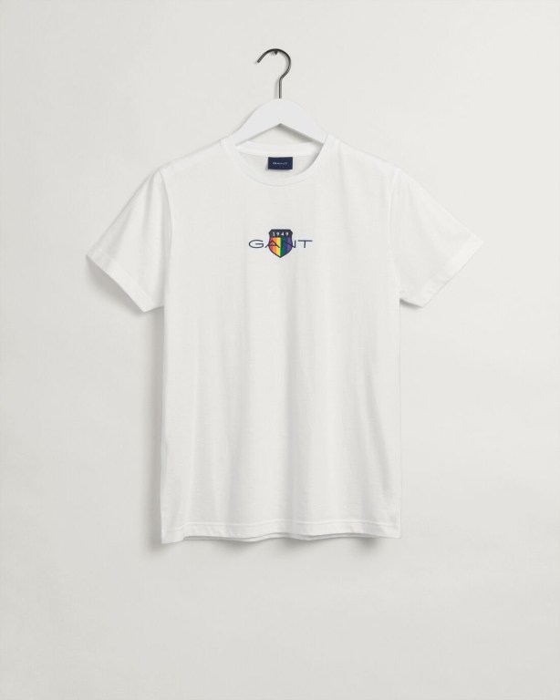 Gant Pride Men's T-shirts White | 8Gmxzrmbn36