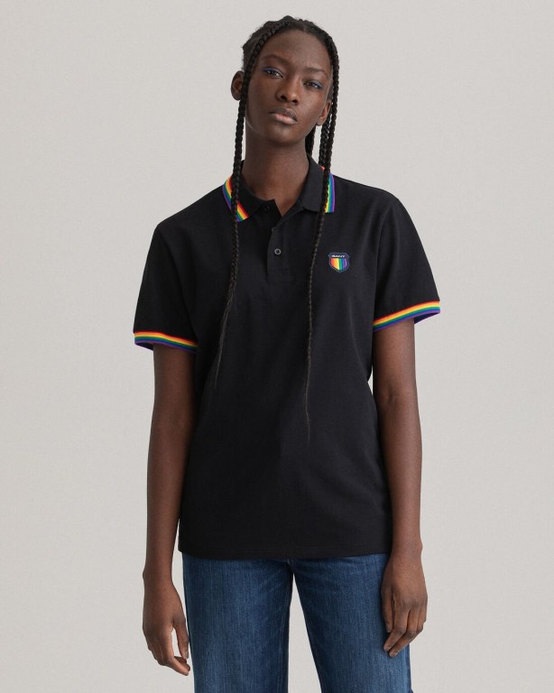 Gant Pride Piqué Men's Polo Shirts Black | zAqVcYJfxfB