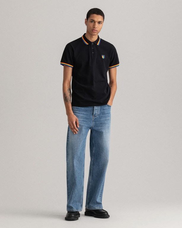 Gant Pride Piqué Men's Polo Shirts Black | zAqVcYJfxfB