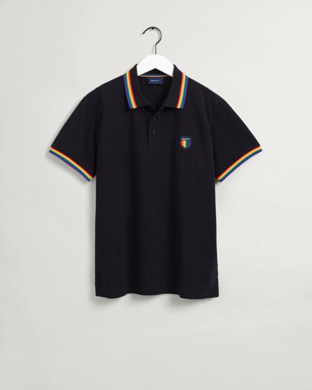 Gant Pride Piqué Men's Polo Shirts Black | zAqVcYJfxfB