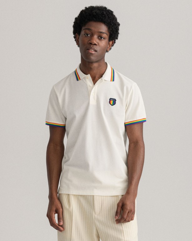 Gant Pride Piqué Men's Polo Shirts White | 883L7qZoRrQ