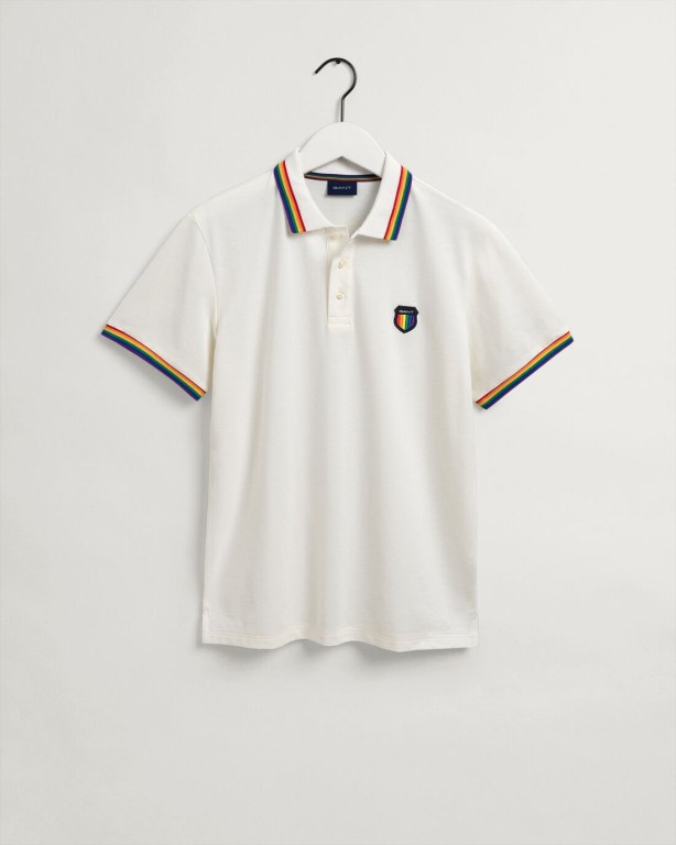 Gant Pride Piqué Men's Polo Shirts White | 883L7qZoRrQ