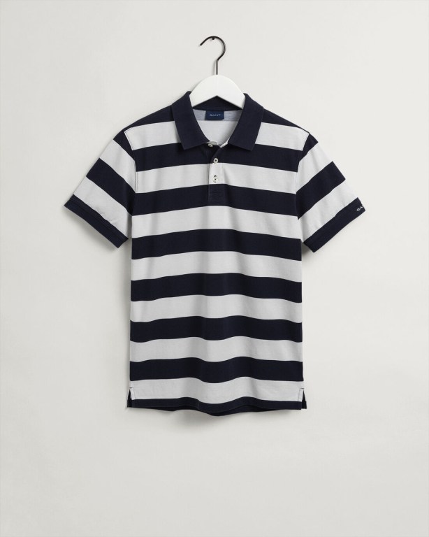 Gant Printed Barstripe Piqué Men's Polo Shirts Blue | c5352HDP5xV