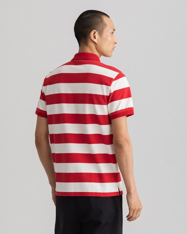 Gant Printed Barstripe Piqué Men's Polo Shirts Red | cBlTTUkXE7W