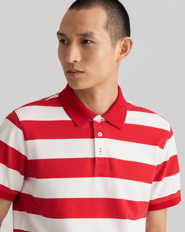 Gant Printed Barstripe Piqué Men's Polo Shirts Red | cBlTTUkXE7W