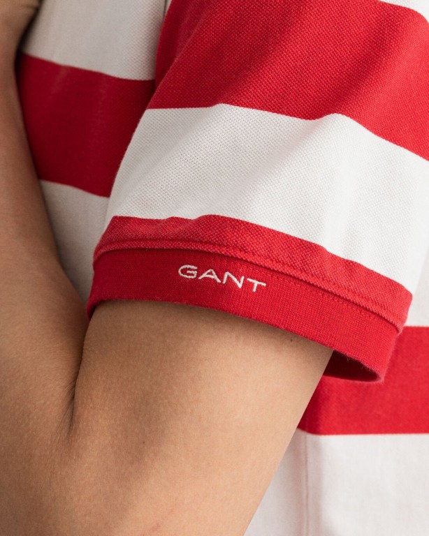 Gant Printed Barstripe Piqué Men's Polo Shirts Red | cBlTTUkXE7W