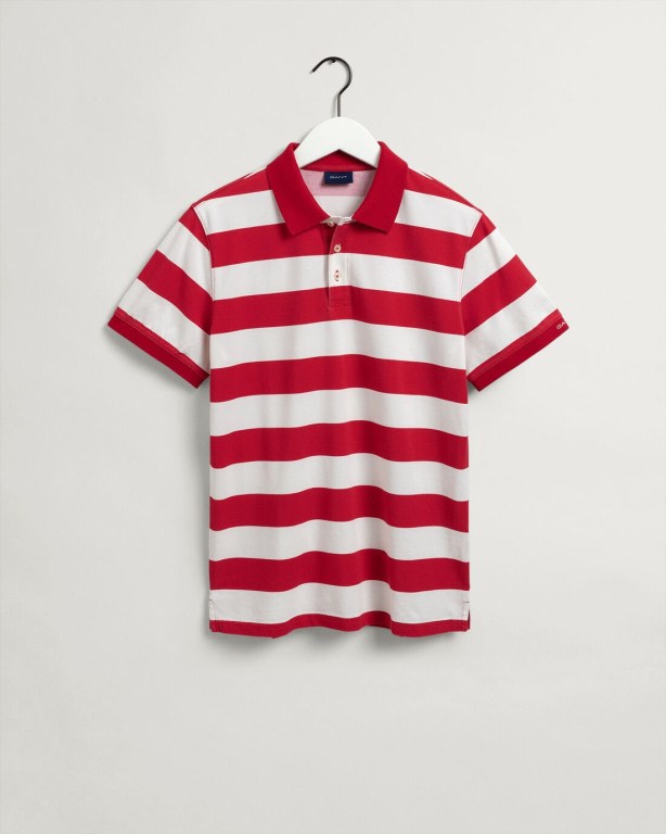 Gant Printed Barstripe Piqué Men's Polo Shirts Red | cBlTTUkXE7W