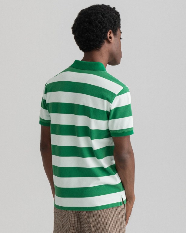 Gant Printed Barstripe Piqué Men's Polo Shirts Green | qw1i27pMzmO