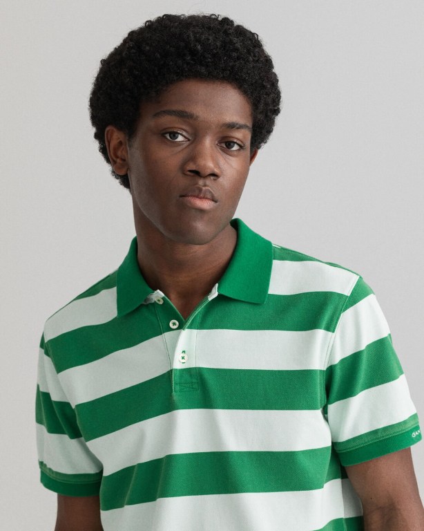 Gant Printed Barstripe Piqué Men's Polo Shirts Green | qw1i27pMzmO