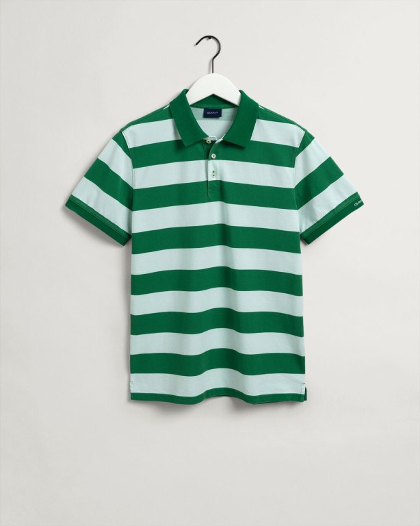 Gant Printed Barstripe Piqué Men's Polo Shirts Green | qw1i27pMzmO