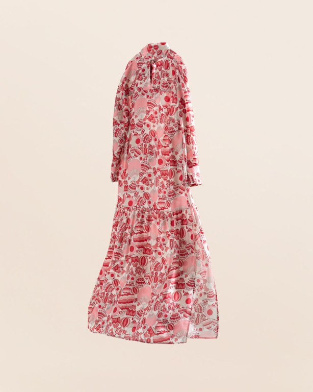 Gant Printed Silk Bow Maxi Women's Dresses Light Red | fcBJJ55FTEv