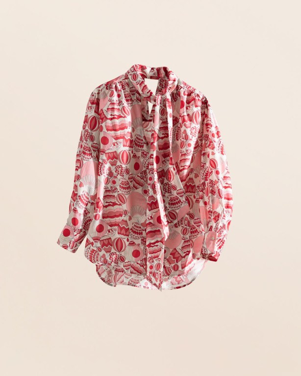 Gant Printed Silk Bow Women's Blouses Light Red | MzFDRQn2ovx