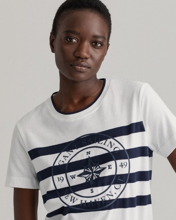 Gant Printed Striped Women's T-shirts White | 8T8CE89GWfd