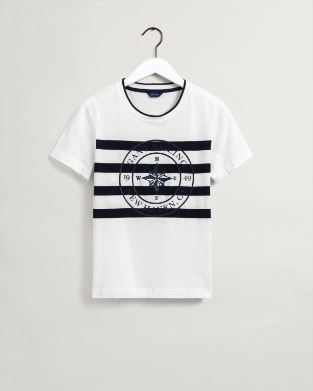 Gant Printed Striped Women's T-shirts White | 8T8CE89GWfd