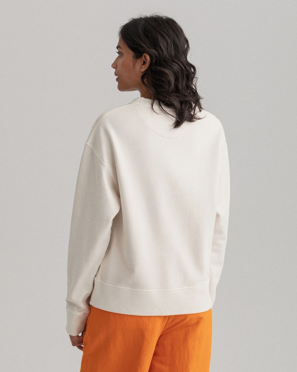 Gant Quadrat Logo Crew Neck Women's Sweatshirts White | B3LLV2JhASK