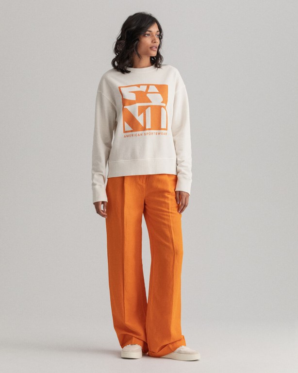 Gant Quadrat Logo Crew Neck Women's Sweatshirts White | B3LLV2JhASK