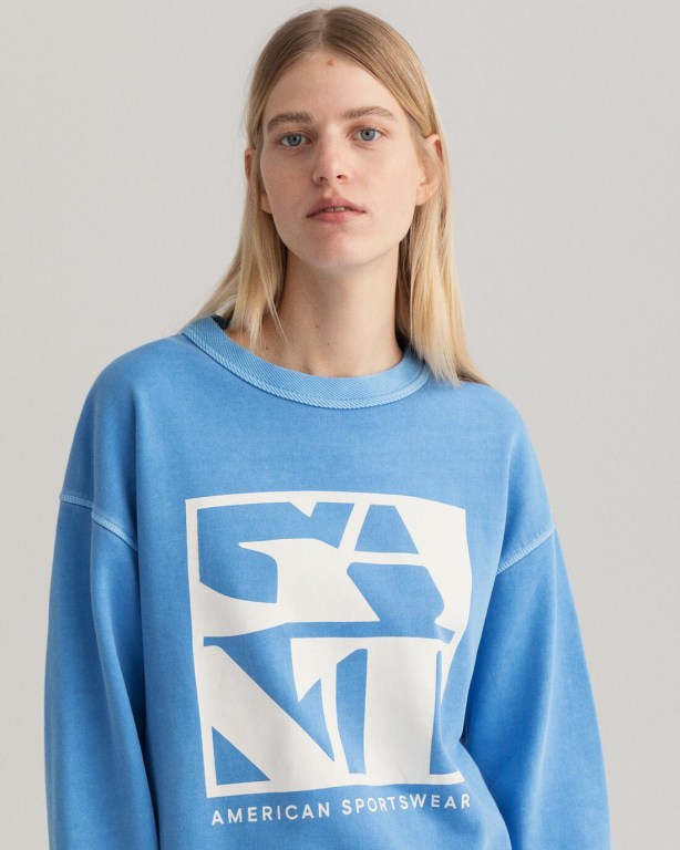 Gant Quadrat Logo Crew Neck Women's Sweatshirts Silver Blue | KDVkwwV6bRk