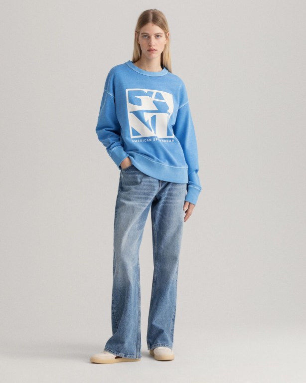 Gant Quadrat Logo Crew Neck Women's Sweatshirts Silver Blue | KDVkwwV6bRk