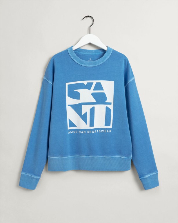 Gant Quadrat Logo Crew Neck Women's Sweatshirts Silver Blue | KDVkwwV6bRk