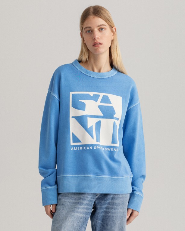 Gant Quadrat Logo Crew Neck Women\'s Sweatshirts Silver Blue | KDVkwwV6bRk