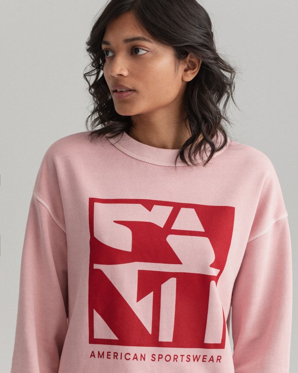 Gant Quadrat Logo Crew Neck Women's Sweatshirts Pink | lDLcerQA62w