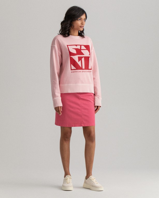 Gant Quadrat Logo Crew Neck Women's Sweatshirts Pink | lDLcerQA62w