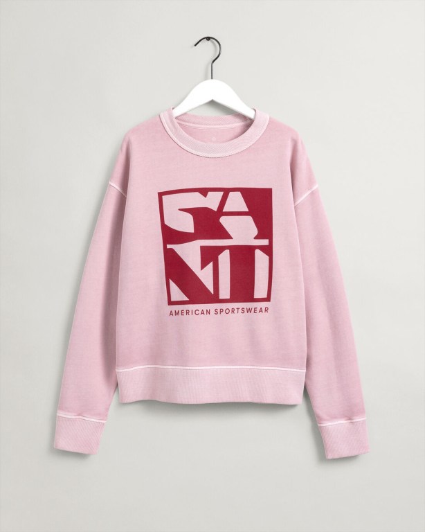 Gant Quadrat Logo Crew Neck Women's Sweatshirts Pink | lDLcerQA62w