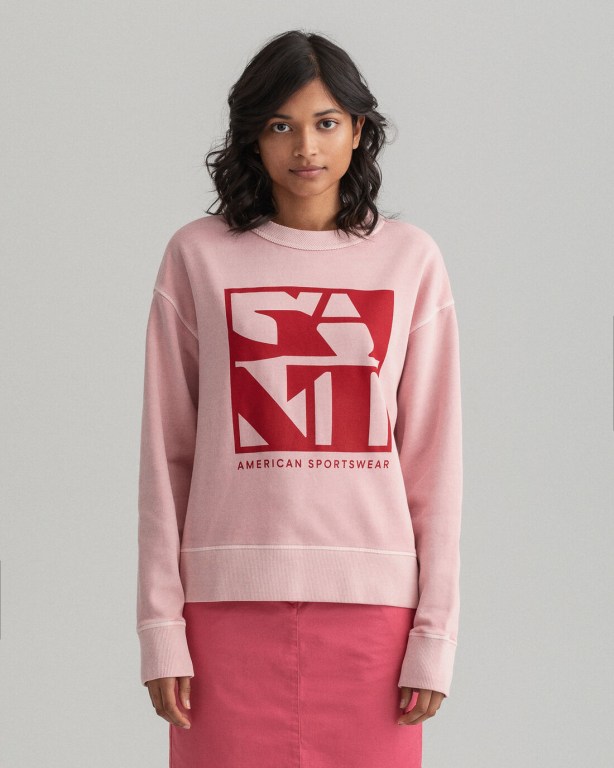 Gant Quadrat Logo Crew Neck Women\'s Sweatshirts Pink | lDLcerQA62w