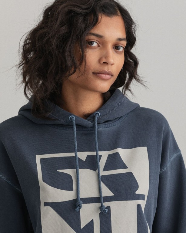 Gant Quadrat Logo Women's Hoodies Blue | O0PYBpPdIir