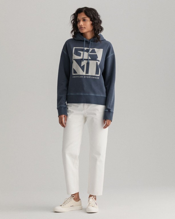 Gant Quadrat Logo Women's Hoodies Blue | O0PYBpPdIir