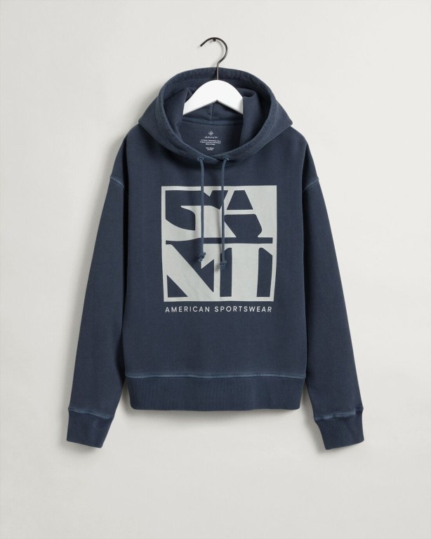 Gant Quadrat Logo Women's Hoodies Blue | O0PYBpPdIir