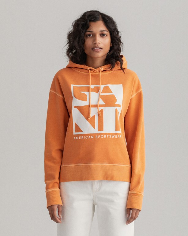 Gant Quadrat Logo Women\'s Hoodies Orange | lMdaNvPT3Mn