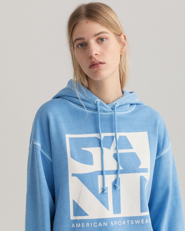 Gant Quadrat Logo Women's Hoodies Silver Blue | TDKMumeI2rj