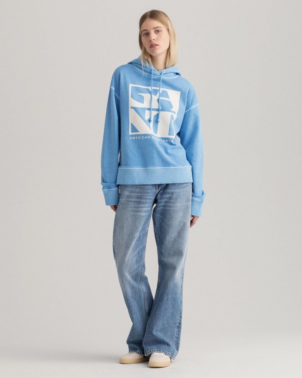 Gant Quadrat Logo Women's Hoodies Silver Blue | TDKMumeI2rj