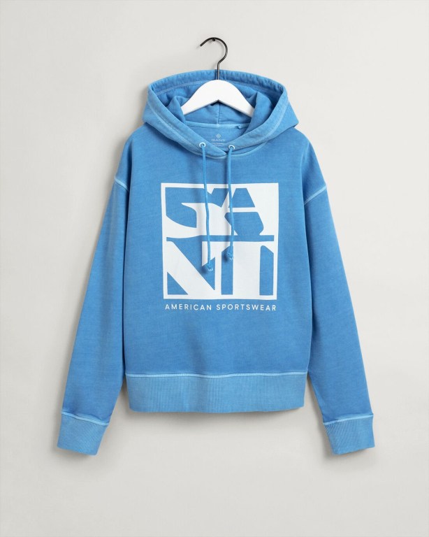 Gant Quadrat Logo Women's Hoodies Silver Blue | TDKMumeI2rj