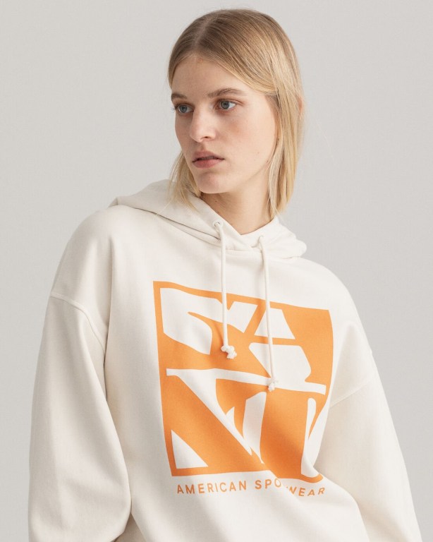 Gant Quadrat Logo Women's Hoodies White | L1Jy9Ta3lq7