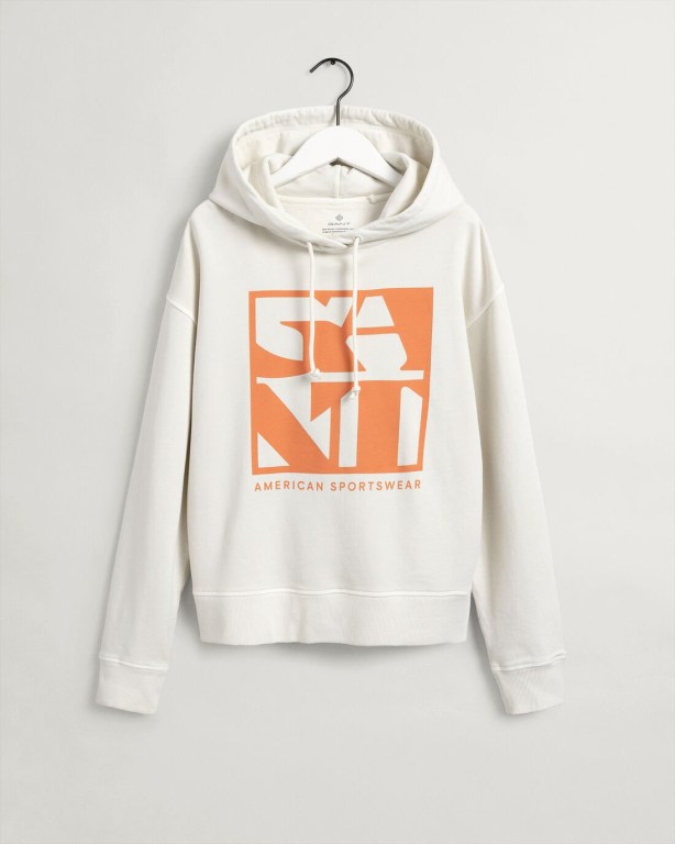 Gant Quadrat Logo Women's Hoodies White | L1Jy9Ta3lq7