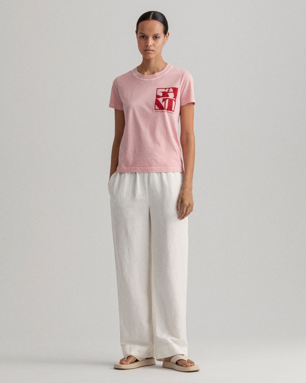 Gant Quadrat Logo Women's T-shirts Pink | 4UjG60UVtNj