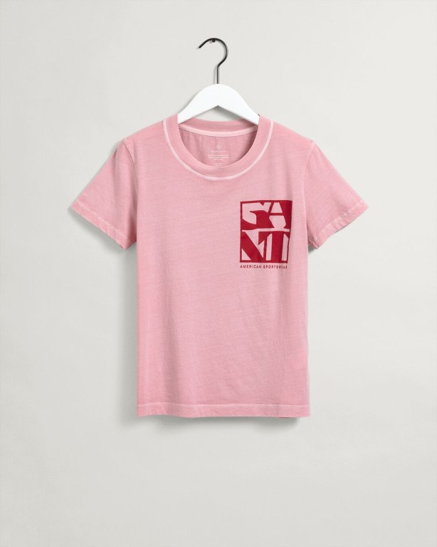 Gant Quadrat Logo Women's T-shirts Pink | 4UjG60UVtNj