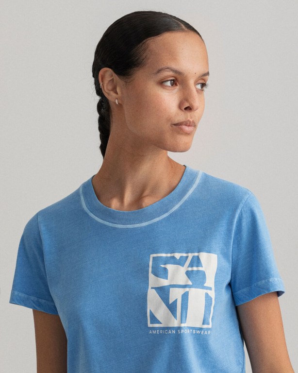 Gant Quadrat Logo Women's T-shirts Silver Blue | wxSDz2N7vk2