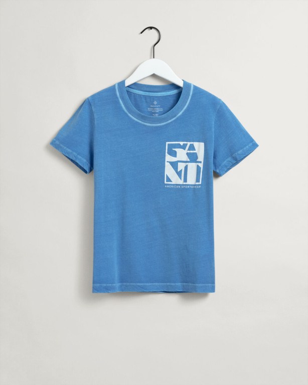 Gant Quadrat Logo Women's T-shirts Silver Blue | wxSDz2N7vk2