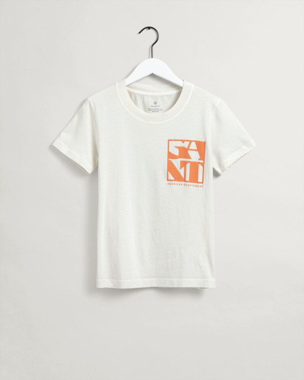 Gant Quadrat Logo Women's T-shirts White | UQBwxSLDqCL