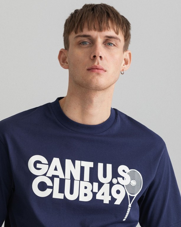 Gant Racquet Club Men's T-shirts Blue | xG7hIwFuDjd