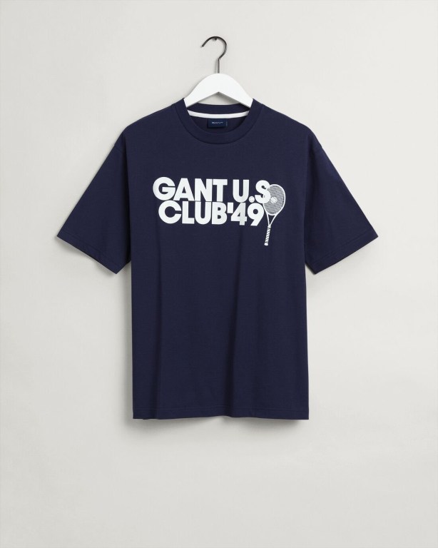 Gant Racquet Club Men's T-shirts Blue | xG7hIwFuDjd