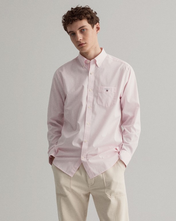 Gant Regular Fit Banker Broadcloth Men\'s Shirts Pink | m8Oe48fNQog