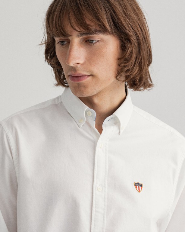 Gant Regular Fit Banner Shield Oxford Men's Shirts White | IkJThYdb5LM