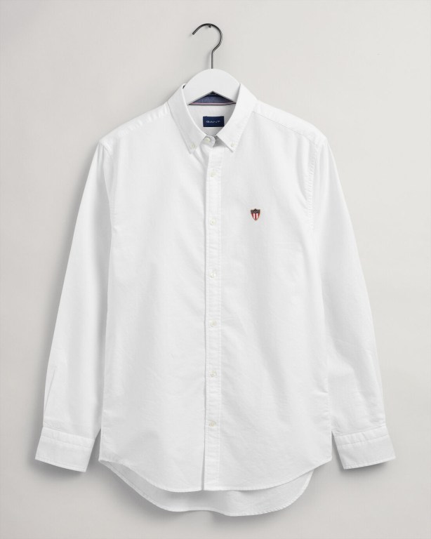 Gant Regular Fit Banner Shield Oxford Men's Shirts White | IkJThYdb5LM