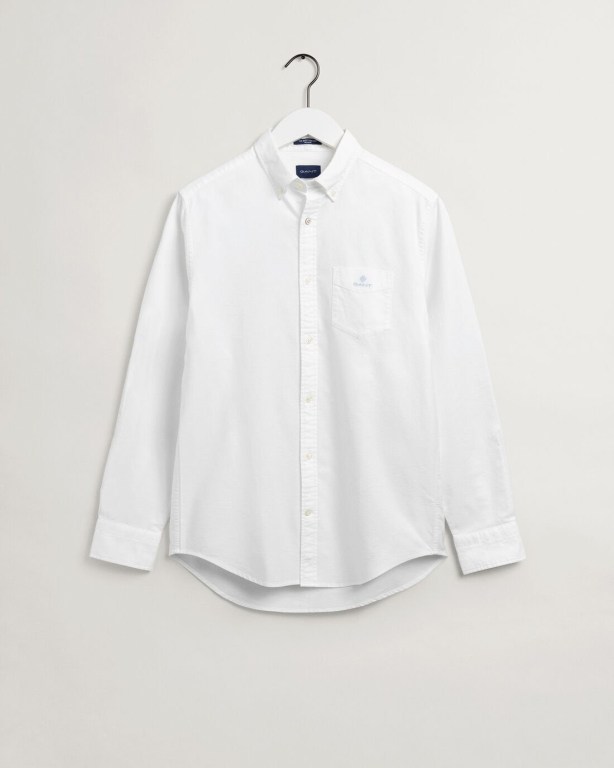 Gant Regular Fit Beefy Oxford Men's Shirts White | 9jBp4HsyCqJ